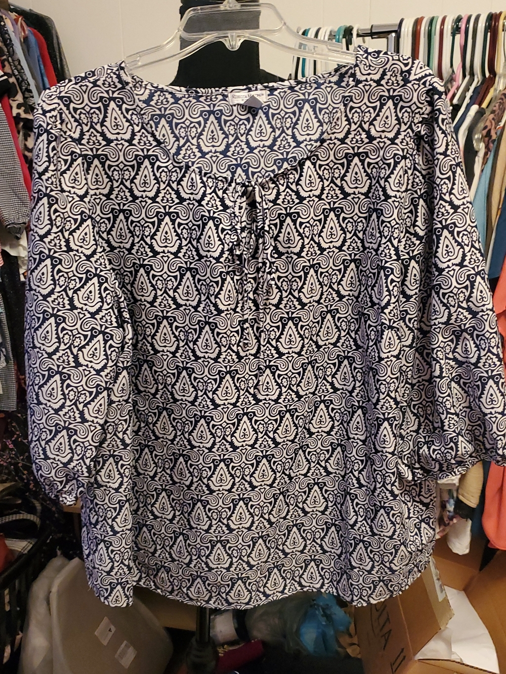 Rebecca Malone Navy & White Printed Tie-Neck Tunic